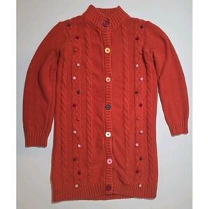 Gymboree Girls Orange Button Down Sweater Dress Long Sleeve Cable Knot Polka Dot